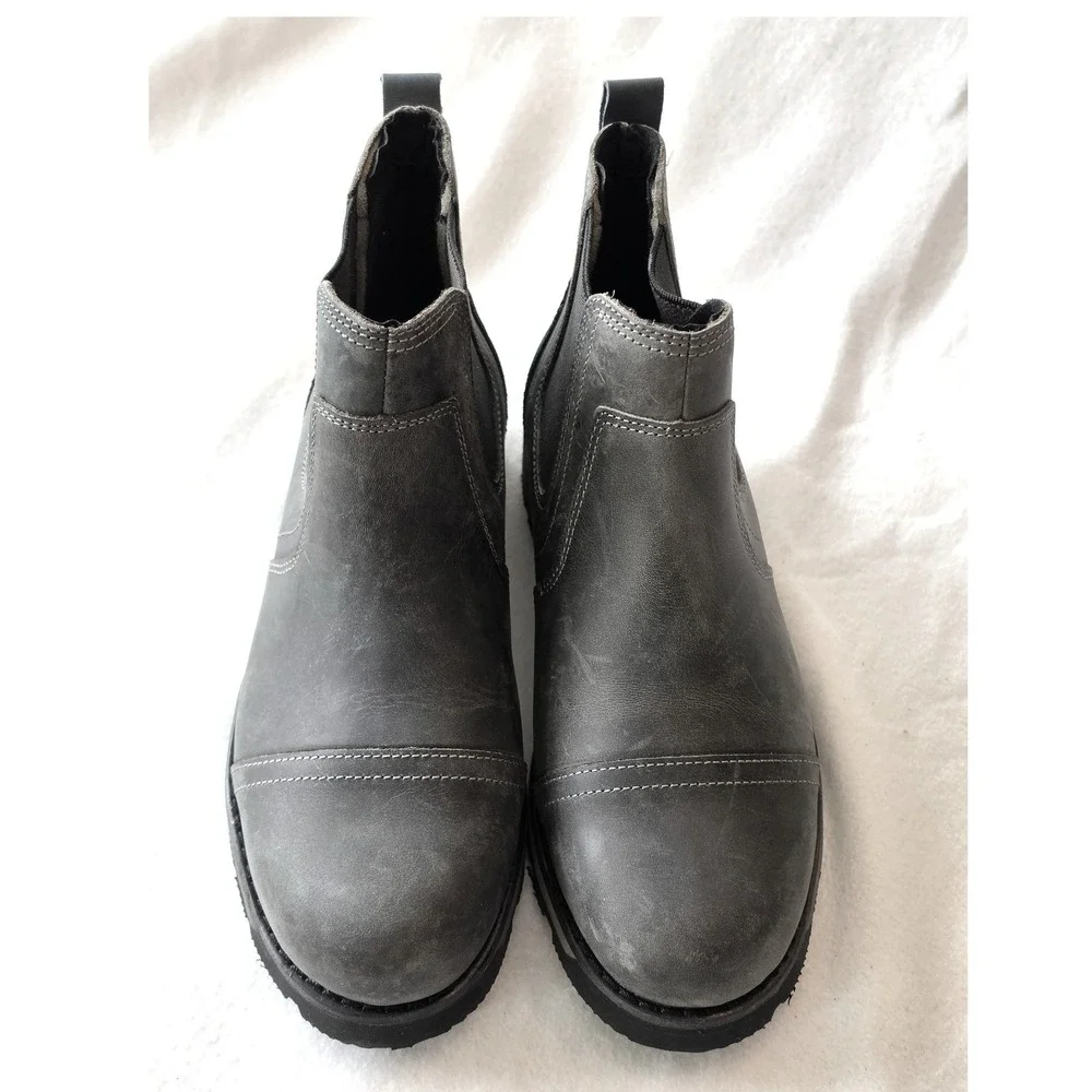 Territory Mens Grey Leather Chelsea Boots Cap Toe Ankle Boot PO 005638 Size 8